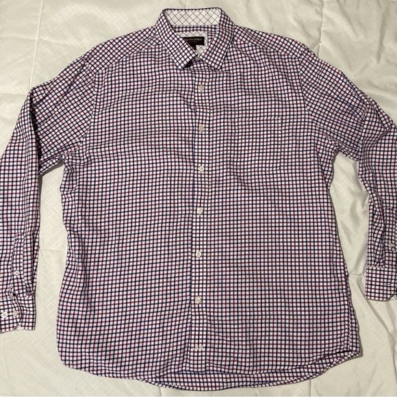 Johnston & Murphy Red and Blue Check Button Up Shirt - Picture 1 of 13